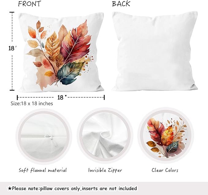 Rustic Fall Leaves Pillow Covers 18x18, Fall Home Decor, Watercolor Farmhouse - Image 2