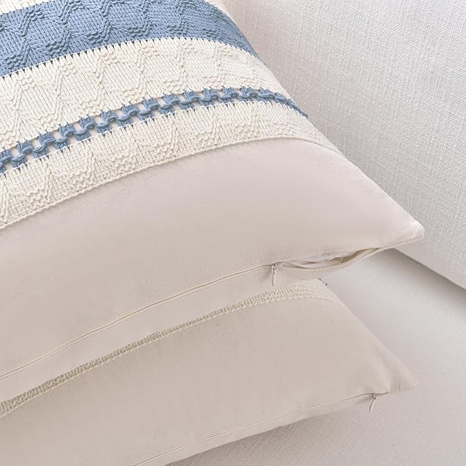 Fancy Homi Set of 2 Boho Light Blue Decorative Throw Pillow Cover 20x20 Inch - Image 3