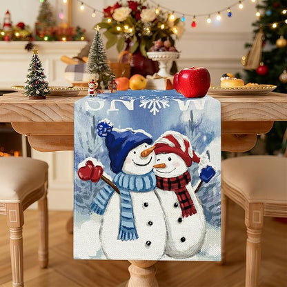 OTOSTAR A Couple Snowman Let It Snow Christmas Table Runner, Xmas Seasonal - Image 2