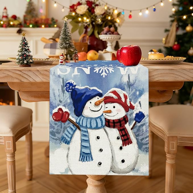 OTOSTAR A Couple Snowman Let It Snow Christmas Table Runner, Xmas Seasonal - Image 2