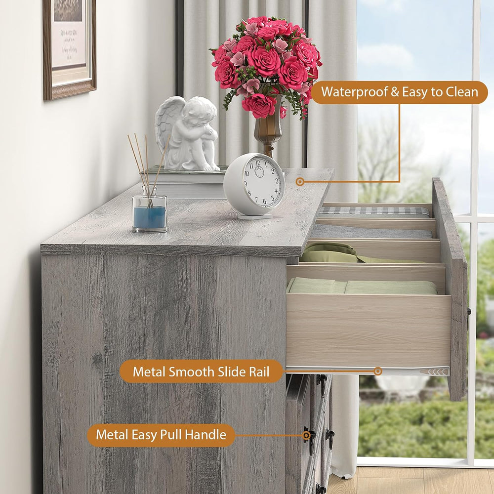 VVFLU 63”W Dressers for Bedroom, Grey Dresser with 10 Deep Drawer, Long Dress...