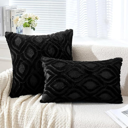 MIULEE Black Throw Pillow Covers 16x16 Inch, Soft Winter Plush Faux Wool Couch - Image 2