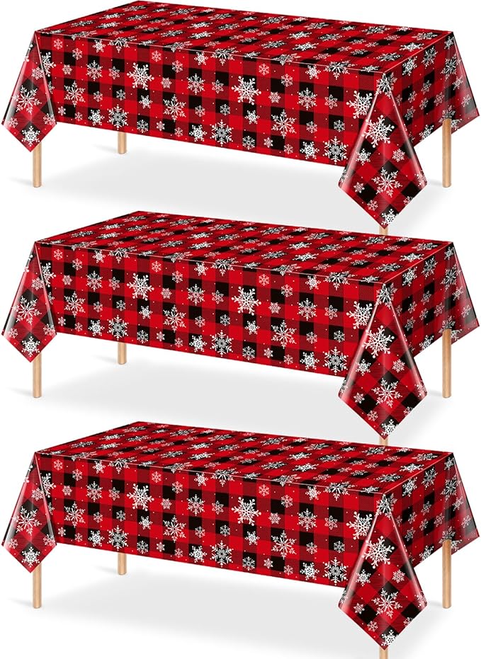 3 Pieces Red and Black Buffalo Plaid Merry Christmas Party Tablecloth by JectivsPartyDecorations