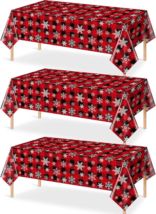 3 Pieces Red and Black Buffalo Plaid Merry Christmas Party Tablecloth by JectivsPartyDecorations