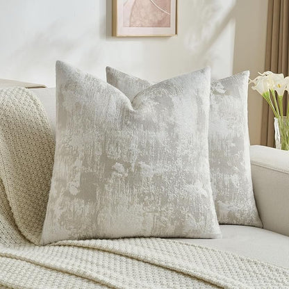 FUTEI Beige White Decorative Throw Pillow Covers 24x24 Inch Set of 2, Soft Faux by FUTEI