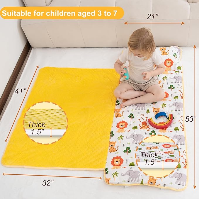 Viviland Toddler Nap Mat with Pillow and Minky Dot Blanket, Rolled Sleeping - Image 7