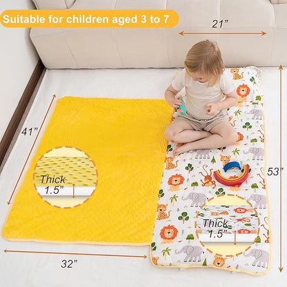 Viviland Toddler Nap Mat with Pillow and Minky Dot Blanket, Rolled Sleeping - Image 7