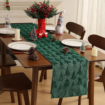 Christmas Tbale Runner 13x72 Inch Soft Plush Faux Fur Jacquard Green Big Small - Image 6