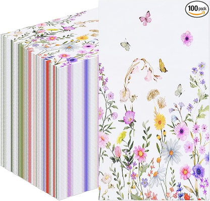 100 Pack Wildflower Butterfly Paper Napkins – 13 x 16 Inches Unfolded, 3-Ply by Wobeny