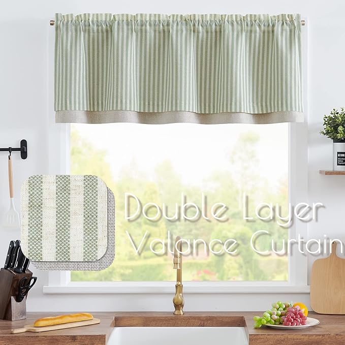 jinchan Linen Valance Curtain Striped Valance - Image 2