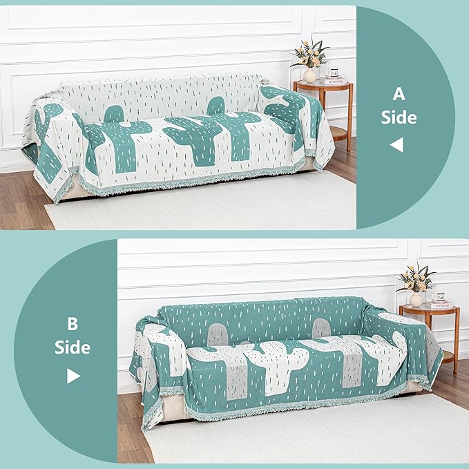 MYSKY HOME Couch Cover for Sectional Sofa Set Cactus Pattern Sofa Cover - Image 6