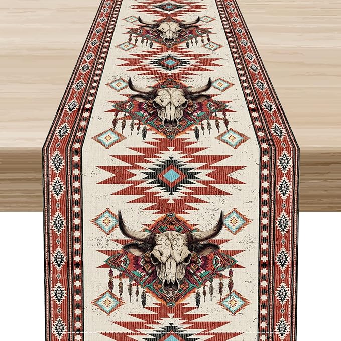 Native Aztec Table Runner, Tribal Style Southwestern Geometric Western Ethnic by Unknown