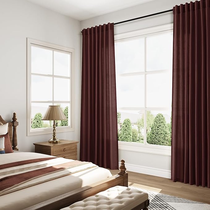 Reddish Brown Linen Curtains 90 Inch Long 2 Panels Set - Image 8