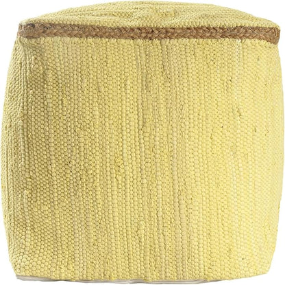 LR Home Dusky Citron Bordered Transitional Hand-Loomed Cotton Pouf - Image 3