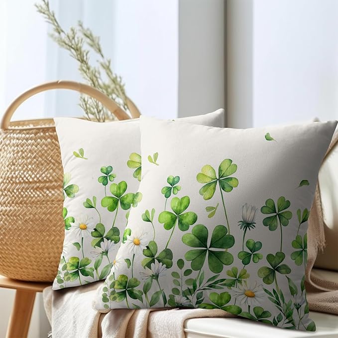 Saint Patrick Day Throw Pillow Covers Lucky Clover Shamrocks Daisy Floral - Image 7