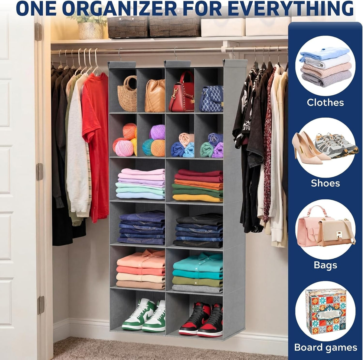 6 tier hanging closet organizer, 16 compartments dual, package contents
