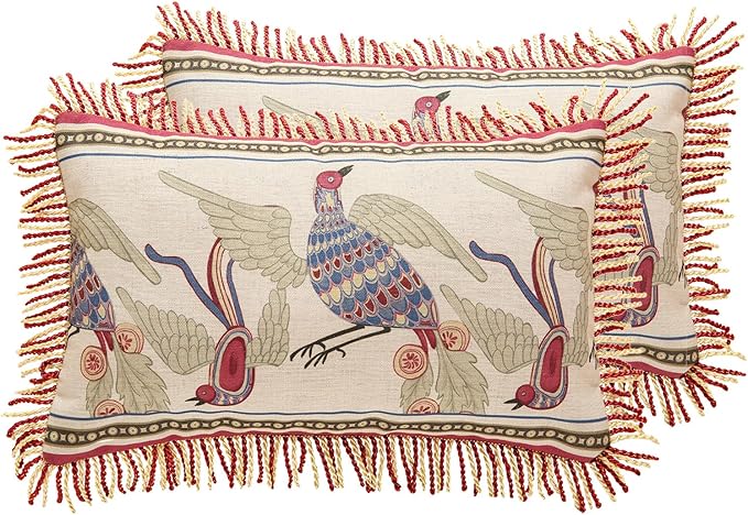 patdrea Designer Throw Pillow Covers 12"x20", Vintage Red Flying Bird Pattern by Welcometopatdrea