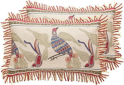 patdrea Designer Throw Pillow Covers 12"x20", Vintage Red Flying Bird Pattern by Welcometopatdrea