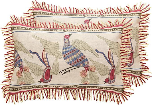 patdrea Designer Throw Pillow Covers 12"x20", Vintage Red Flying Bird Pattern by Welcometopatdrea