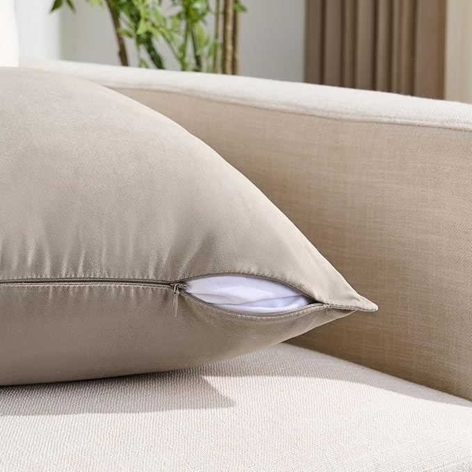 Fancy Homi 2 Packs Taupe Decorative Throw Pillow Covers 18x18 inch, Super Soft - Image 3