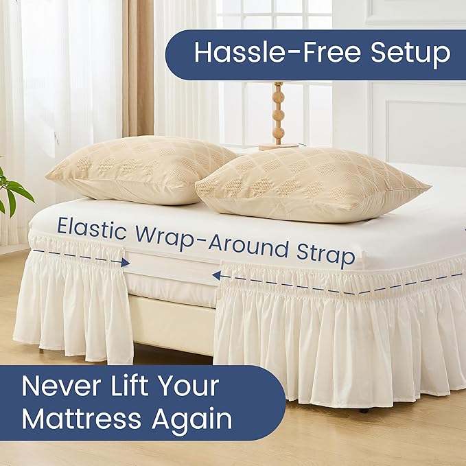 BISELINA Wrap Around Bed Skirts 17" Drop, Cotton Adjustable Elastic Dust - Image 3