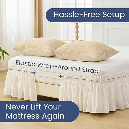 BISELINA Wrap Around Bed Skirts 17" Drop, Cotton Adjustable Elastic Dust - Image 3