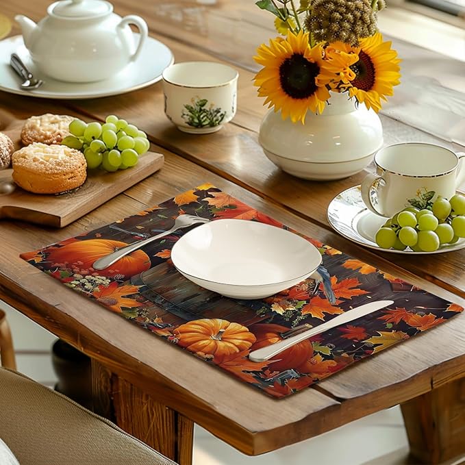 Pumpkin Maple Leaf Bird Fall Placemats Set of 4 Autumn Thanksgiving Seasonal - Image 6