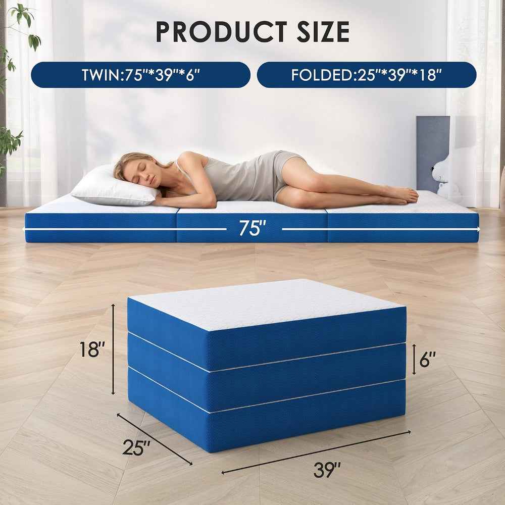 6 Inch Tri-Fold Mattress Twin Size, Portable Memory Foam Guest Bed