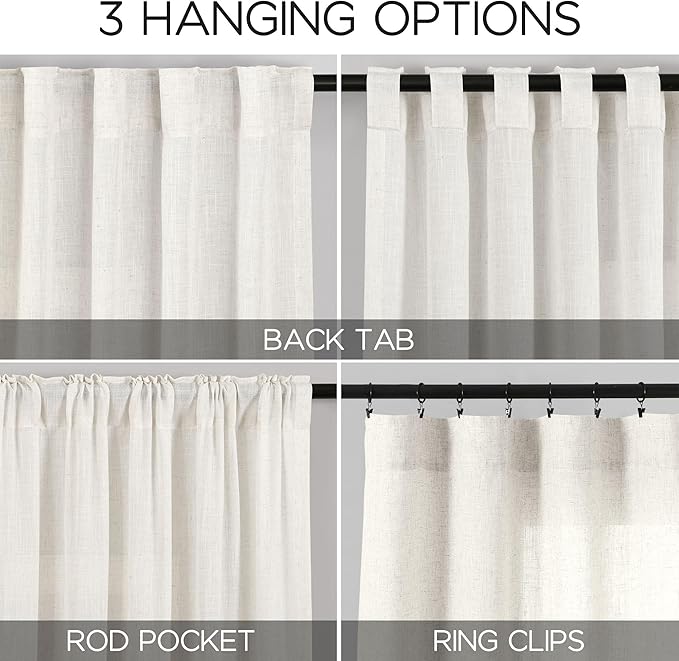 Extra Long Beige White Linen Curtains 120 Inch - Image 2