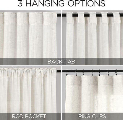 Linen Curtains 108 Inches Long for Living Room Bedroom 2 Panels Set Extra Long - Image 2