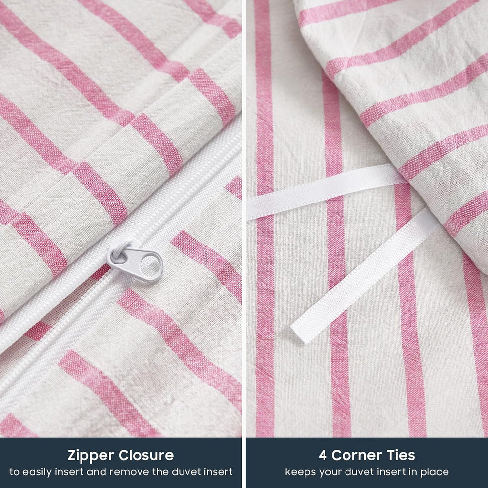 Wake In Cloud Striped Cotton Duvet Cover Set, Pink White, Full