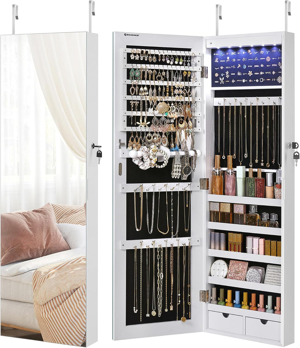 SONGMICS Mirror Jewelry Cabinet Armoire, Wall or Door Mounted, Lockable