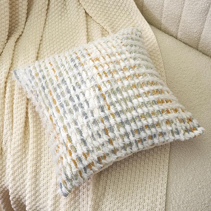 Aeckself Boho Chenille Tufted Pillow Cover 18 x 18 Inch, Decorative Square - Image 3