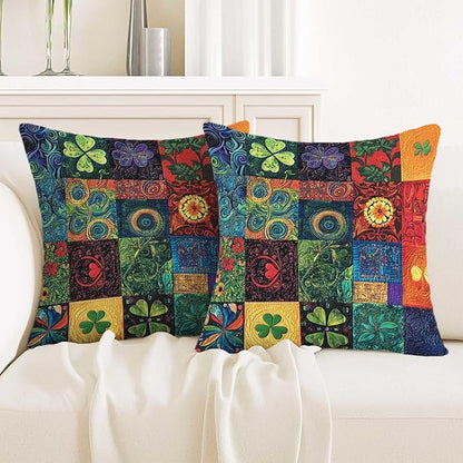 Printed Patchwork Shamrock Throw Pillow Covers 18x18 Set of 2 | St. Patrick’s by Unknown