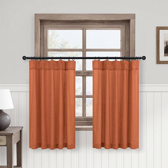 2 Tier Fall Kitchen Curtain 36 Inch Length Pinch Pleated Linen Light Filtering by DANCURTON
