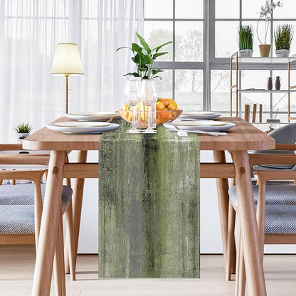 Emvency Farmhouse Table Runner, Vintage Olive Green and Grey Abstract Art - Image 5