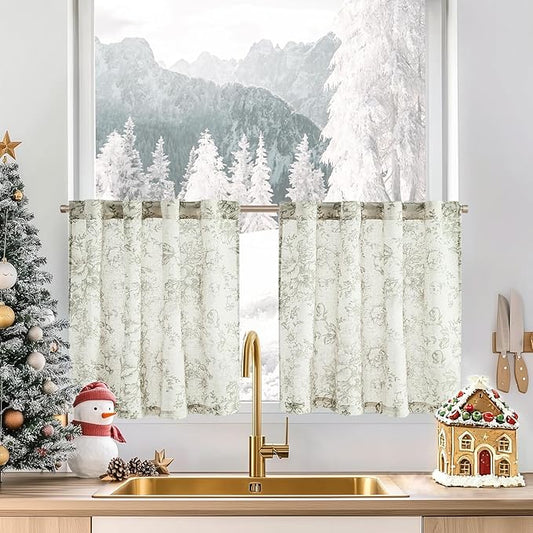 jinchan Linen Floral Tier Curtains 24 Inch Christmas Decorations Farmhouse by JINCHAN