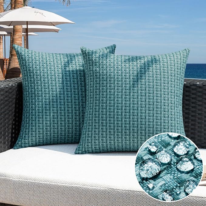 Kevin Textile Outdoor Waterproof Throw Pillow Covers Pack of 2 Weaving Texture by KevinTextile