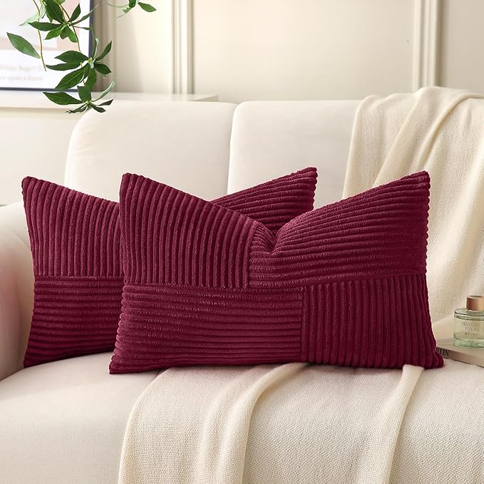 Burgundy Lumbar Throw Pillow Covers 14x24 inch, Farmhouse Home Decor, Boho by Unknown