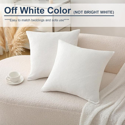 2 Pack Off White Waffle Throw Pillow Covers, 100% Cotton Farmhouse Decorative - Image 2