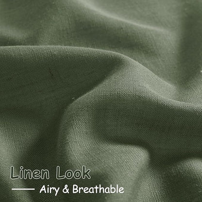 Olive Green Linen Curtains 24 Inch Length - Image 4
