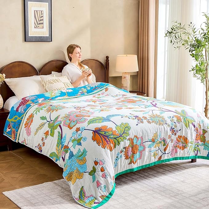 Summer Throw Blanket, 100% Cotton Muslin Breathable Woven, Farmhouse Decorative - Image 9