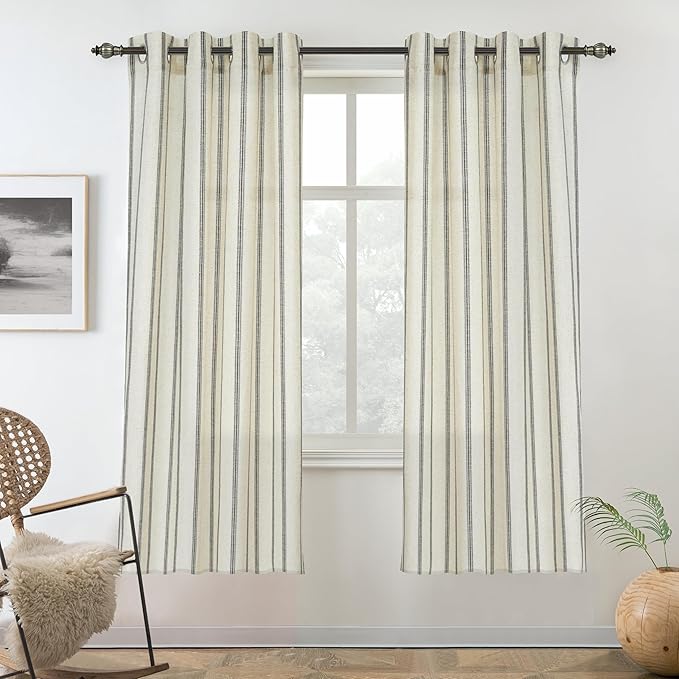 DriftAway Farmhouse Vertical Striped Linen Blend Textured Light Filtering Semi by DriftAway
