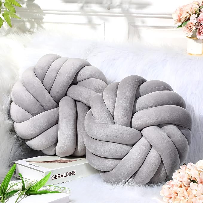Fumete 2 Pcs 14 Inches Knot Pillow Round Throw Soft Plush Knot Ball Pillow - Image 5