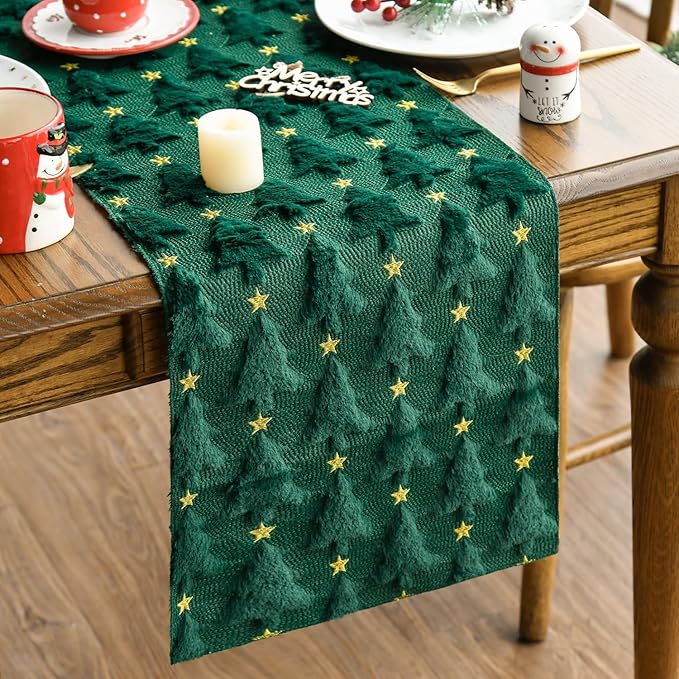 Artoid Mode Christmas Trees Stars Green Soft Plush Faux Fur Jacquard Christmas by ArtoidMode