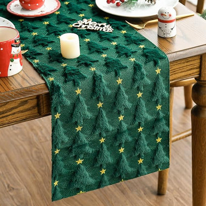 Artoid Mode Christmas Trees Stars Green Soft Plush Faux Fur Jacquard Christmas by ArtoidMode