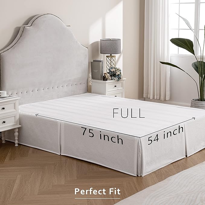 MIYE Pleated Waffle Weave Bed Skirt, Tailored Dust Ruffle 14 Inch Drop Easy Fit - Image 5