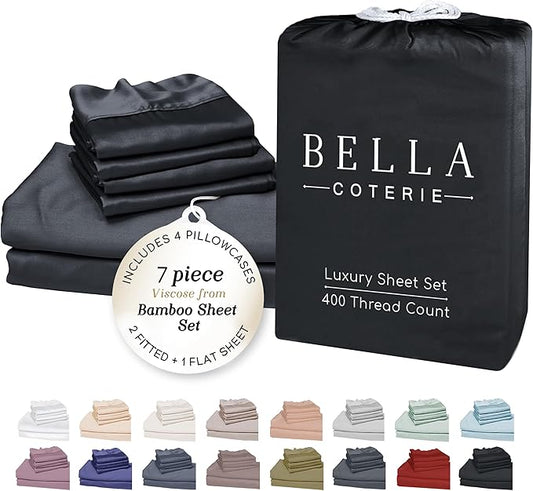 Bella Coterie 7 Piece Luxury Bamboo Viscose Split King Size Sheet Set | 2 by BC