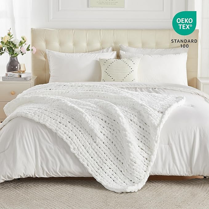 Carriediosa Chunky Knit Throw Blanket 50" X 60", 100% Hand Made Large Chenille - Image 4