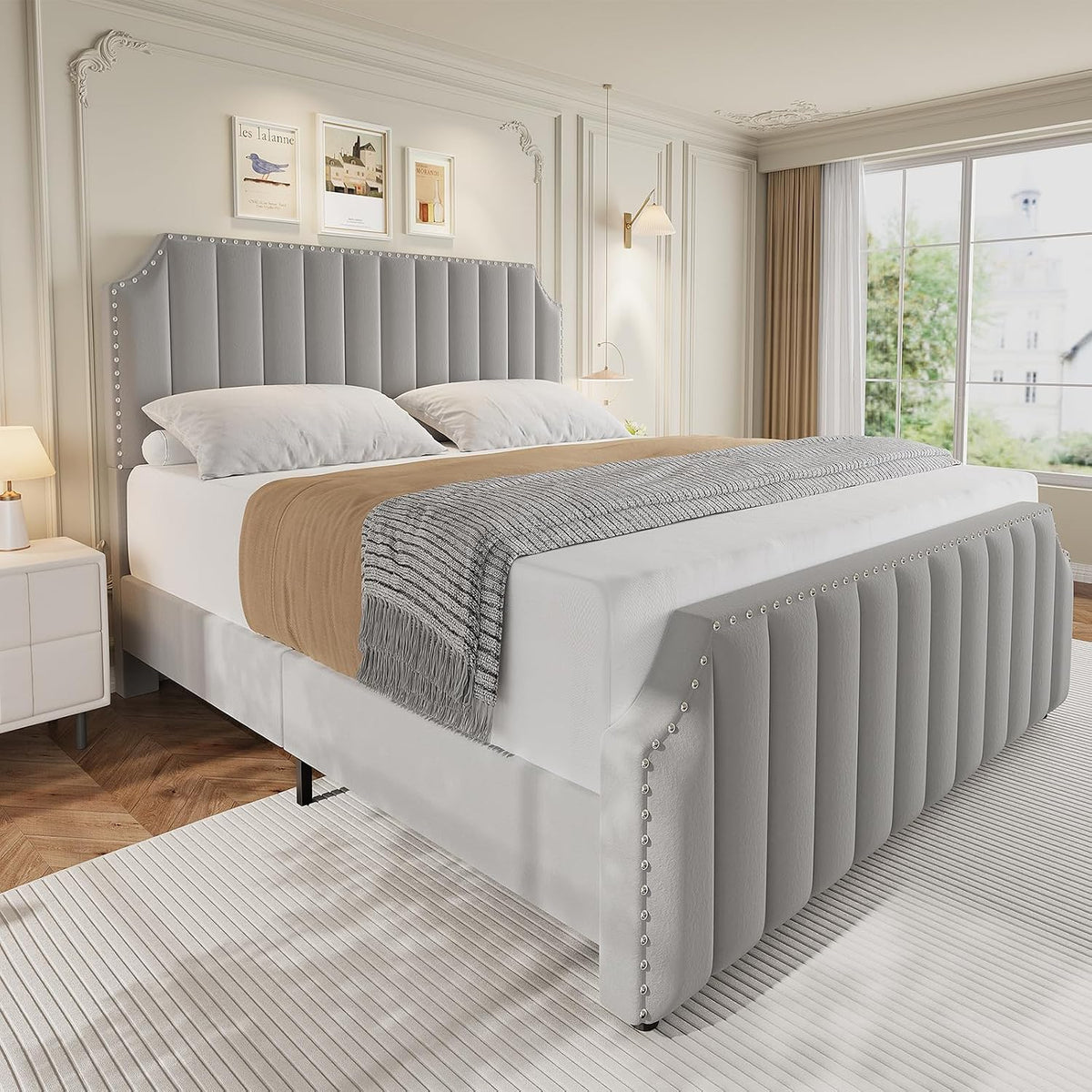garvee king size velvet bed frame, upholstered platform, package contents